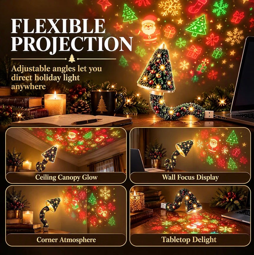 Christmas Tree Projector Night Light – USB Bendable, 6+ Holiday Patterns
