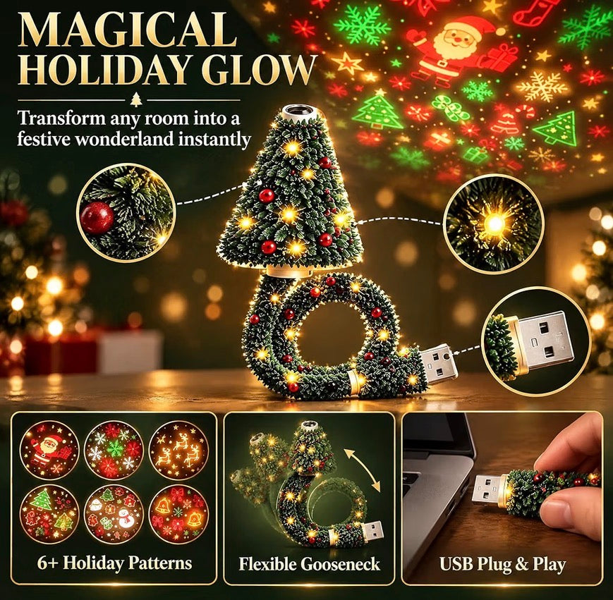 Christmas Tree Projector Night Light – USB Bendable, 6+ Holiday Patterns