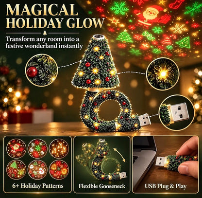 Christmas Tree Projector Night Light – USB Bendable, 6+ Holiday Patterns