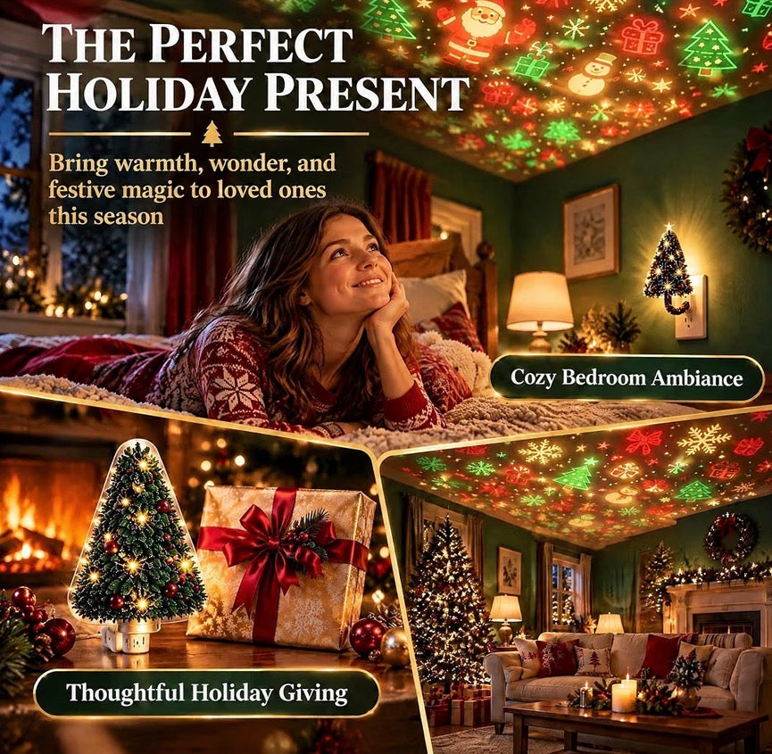 Christmas Tree Projector Night Light – USB Bendable, 6+ Holiday Patterns